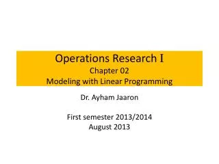 Operations Research I Chapter 02 Modeling with Linear Programming