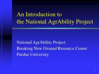 An Introduction to the National AgrAbility Project