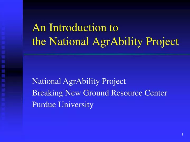 an introduction to the national agrability project
