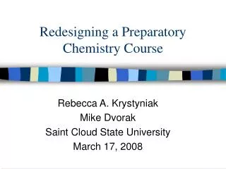 Redesigning a Preparatory Chemistry Course