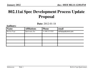 802.11ai Spec Development Process Update Proposal