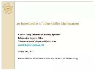 An Introduction to Vulnerability Management