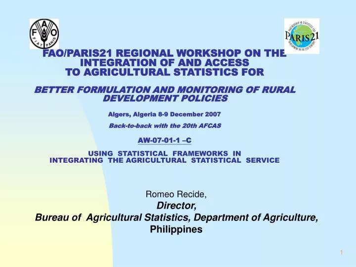 romeo recide director bureau of agricultural statistics department of agriculture philippines