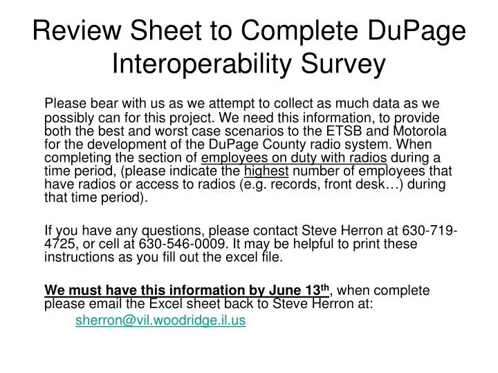 review sheet to complete dupage interoperability survey
