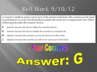 Bell Work 9/10/12