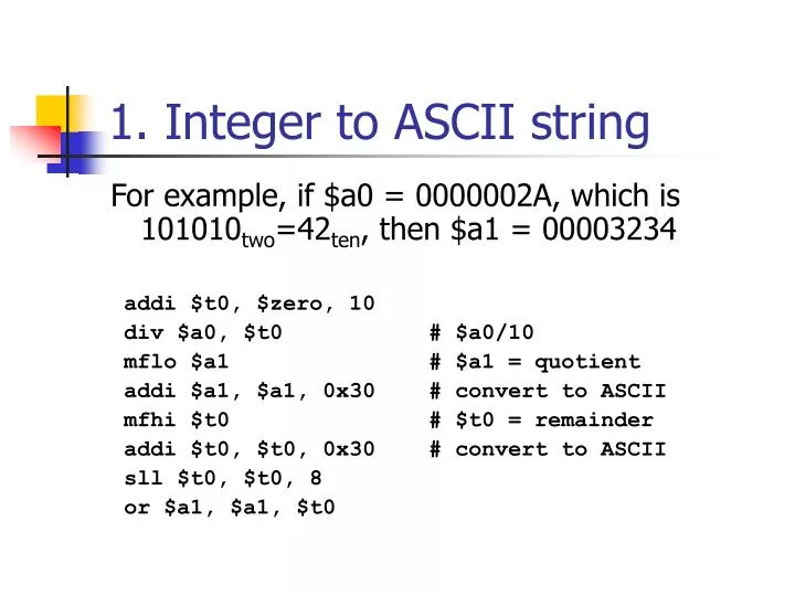 1 integer to ascii string