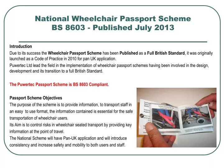 national wheelchair passport scheme bs 8603 published july 2013