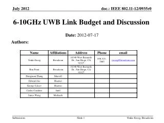 6-10GHz UWB Link Budget and Discussion