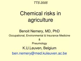 TTS 2005 Chemical risks in agriculture