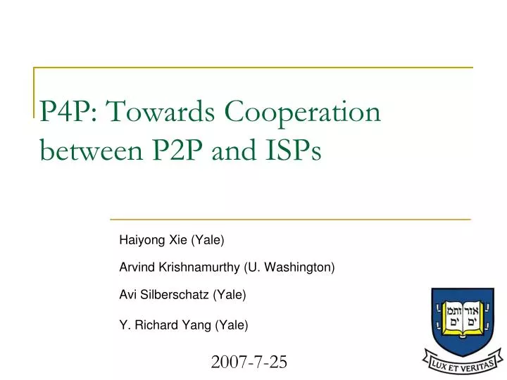 p4p towards cooperation between p2p and isps