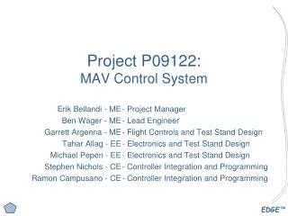 Project P09122: MAV Control System