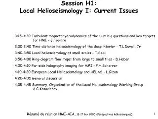 Session H1: Local Helioseismology I: Current Issues