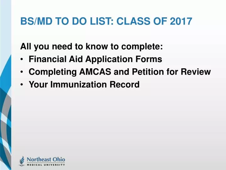 bs md to do list class of 2017