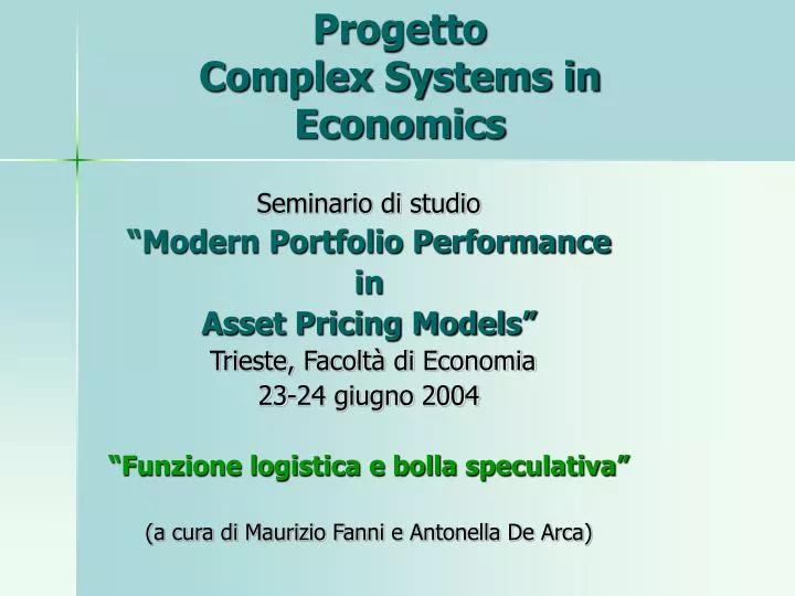 progetto complex systems in economics