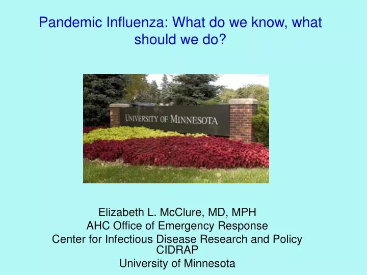 pandemic influenza what do we know what should we do