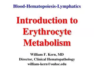 Introduction to Erythrocyte Metabolism