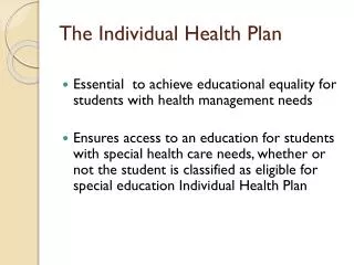 The Individual Health Plan