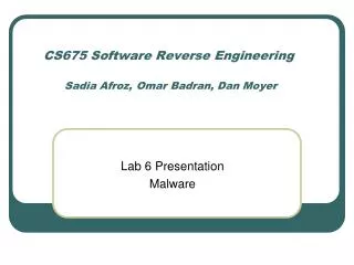 CS675 Software Reverse Engineering Sadia Afroz, Omar Badran, Dan Moyer