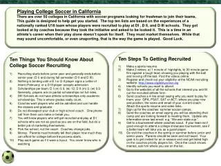 Playing College Soccer in California