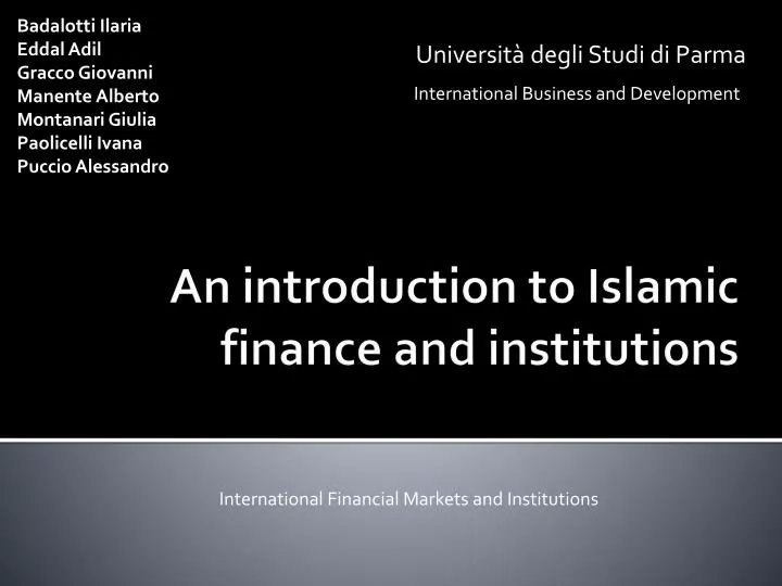 an introduction to islamic finance and institutions