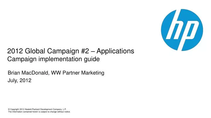 2012 global campaign 2 applications campaign implementation guide