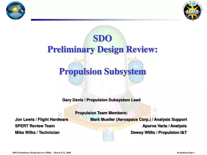 sdo preliminary design review propulsion subsystem