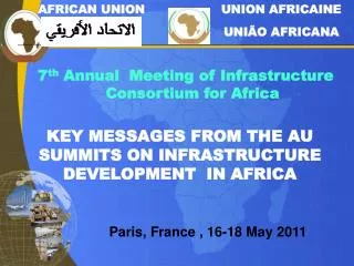 KEY MESSAGES FROM THE AU SUMMITS ON INFRASTRUCTURE DEVELOPMENT IN AFRICA