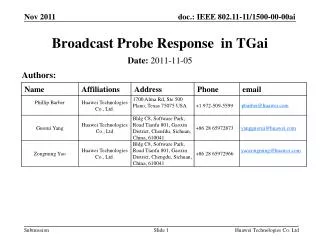 Broadcast Probe Response in TGai