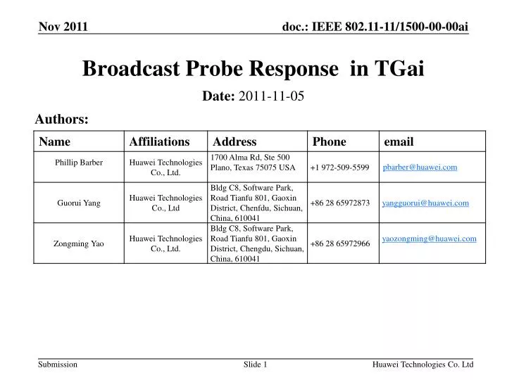 broadcast probe response in tgai