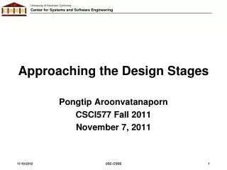 Approaching the Design Stages