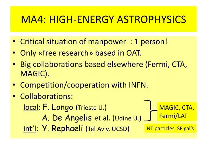 ma4 high energy astrophysics