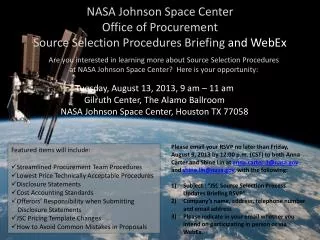 NASA Johnson Space Center Office of Procurement Source Selection Procedures Briefing and WebEx