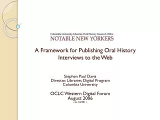 A Framework for Publishing Oral History Interviews to the Web
