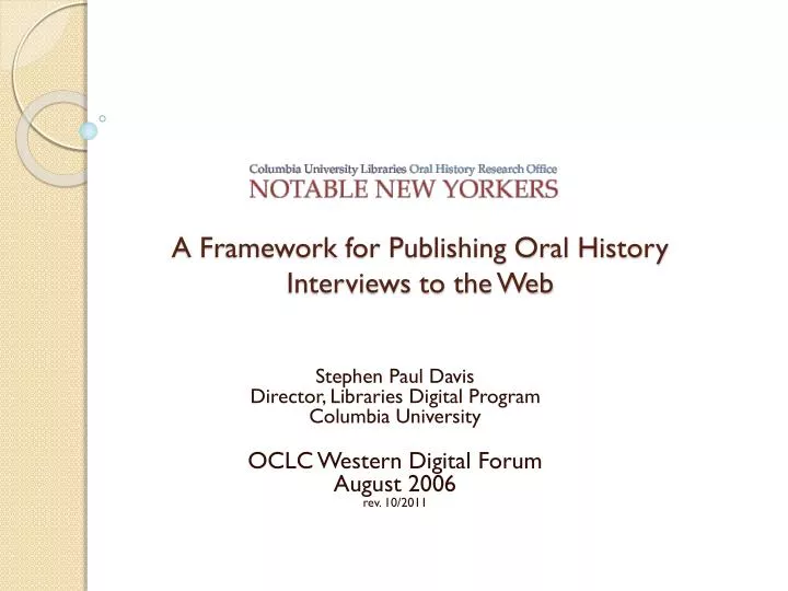 a framework for publishing oral history interviews to the web