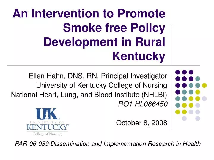 an intervention to promote smoke free policy development in rural kentucky