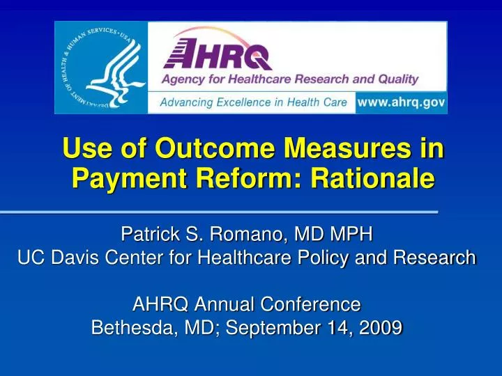 use of outcome measures in payment reform rationale