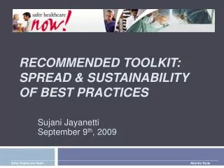 Recommended toolkit: Spread &amp; Sustainability of Best Practices