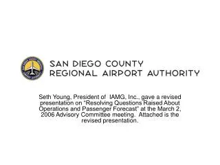 Review of Aviation Activity Forecast Methodologies San Diego County Regional Airport Authority