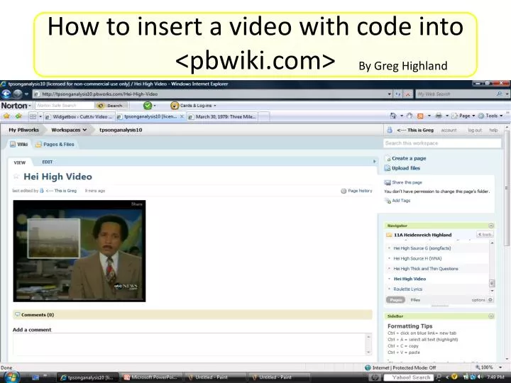 how to insert a video with code into pbwiki com