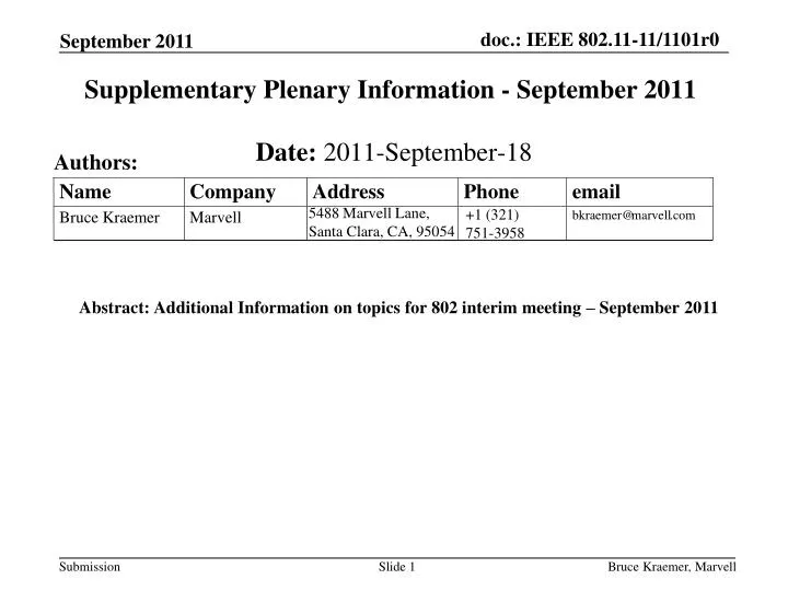 supplementary plenary information september 2011