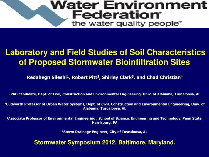 laboratory and field studies of soil characteristics of proposed stormwater bioinfiltration sites