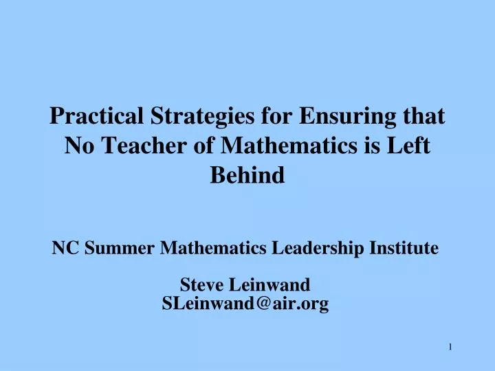 practical strategies for ensuring that no teacher of mathematics is left behind