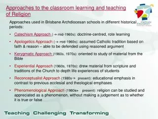 Approaches to the classroom learning and teaching of Religion