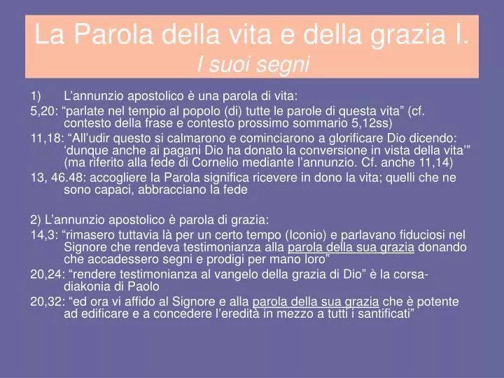 la parola della vita e della grazia i i suoi segni