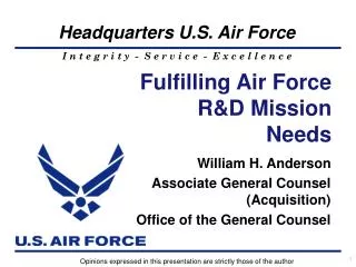 Fulfilling Air Force R&amp;D Mission Needs