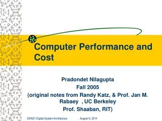 Computer Performance and Cost
