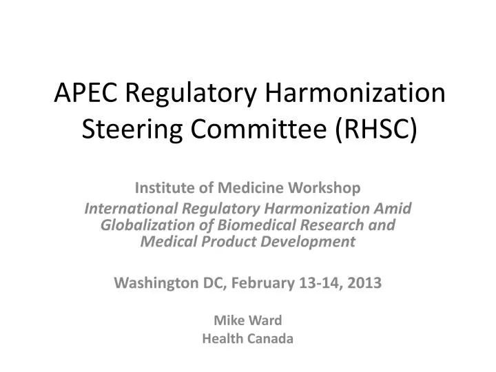 apec regulatory harmonization steering committee rhsc