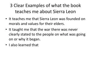3 Clear Examples of what the book teaches me about Sierra Leon