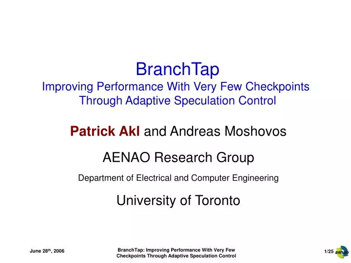 branchtap improving performance with very few checkpoints through adaptive speculation control