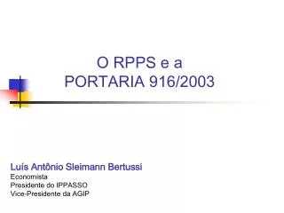 o rpps e a portaria 916 2003